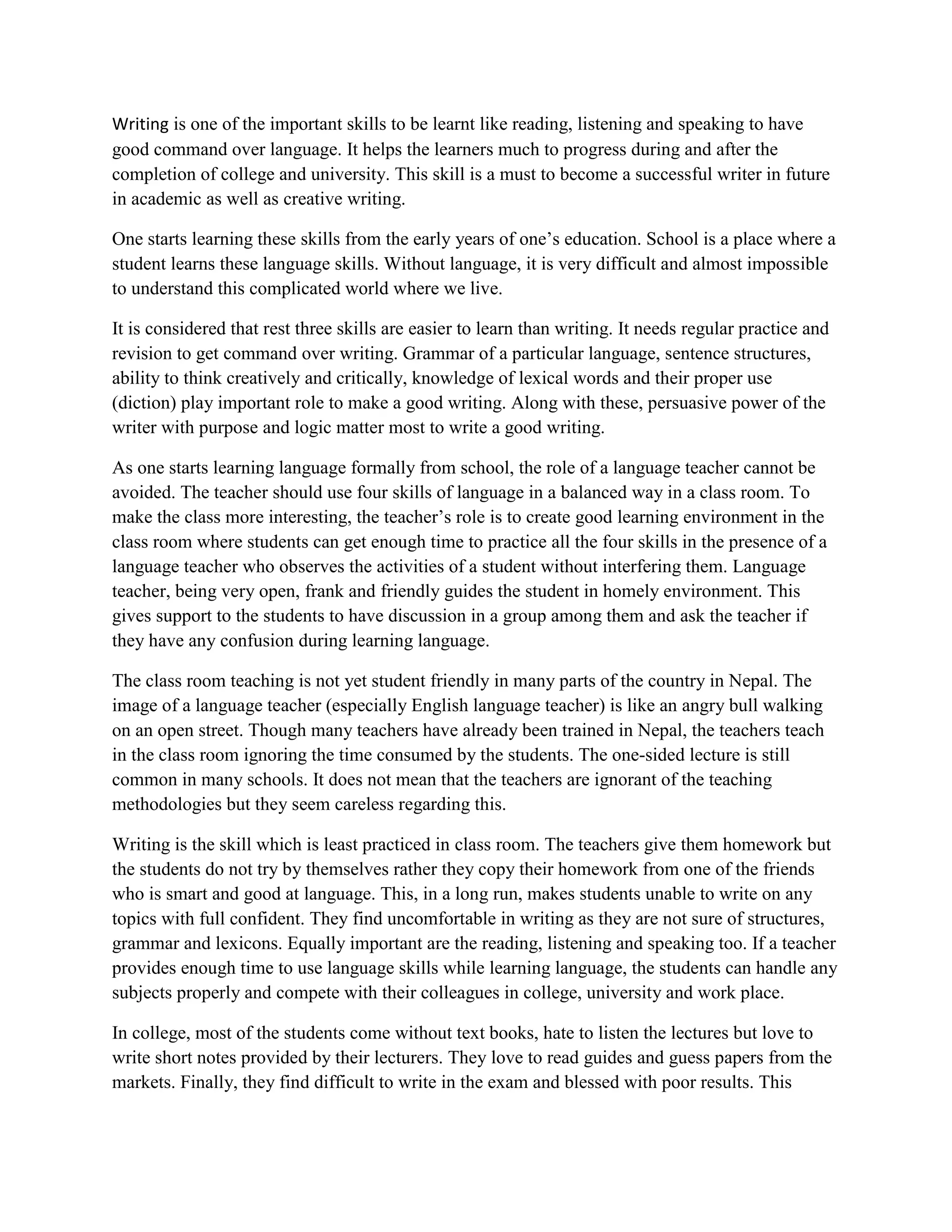 Writing is one of the important skills to be learnt like reading PDF