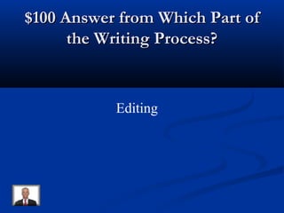 $100 Answer from Which Part of$100 Answer from Which Part of
the Writing Process?the Writing Process?
Editing
 