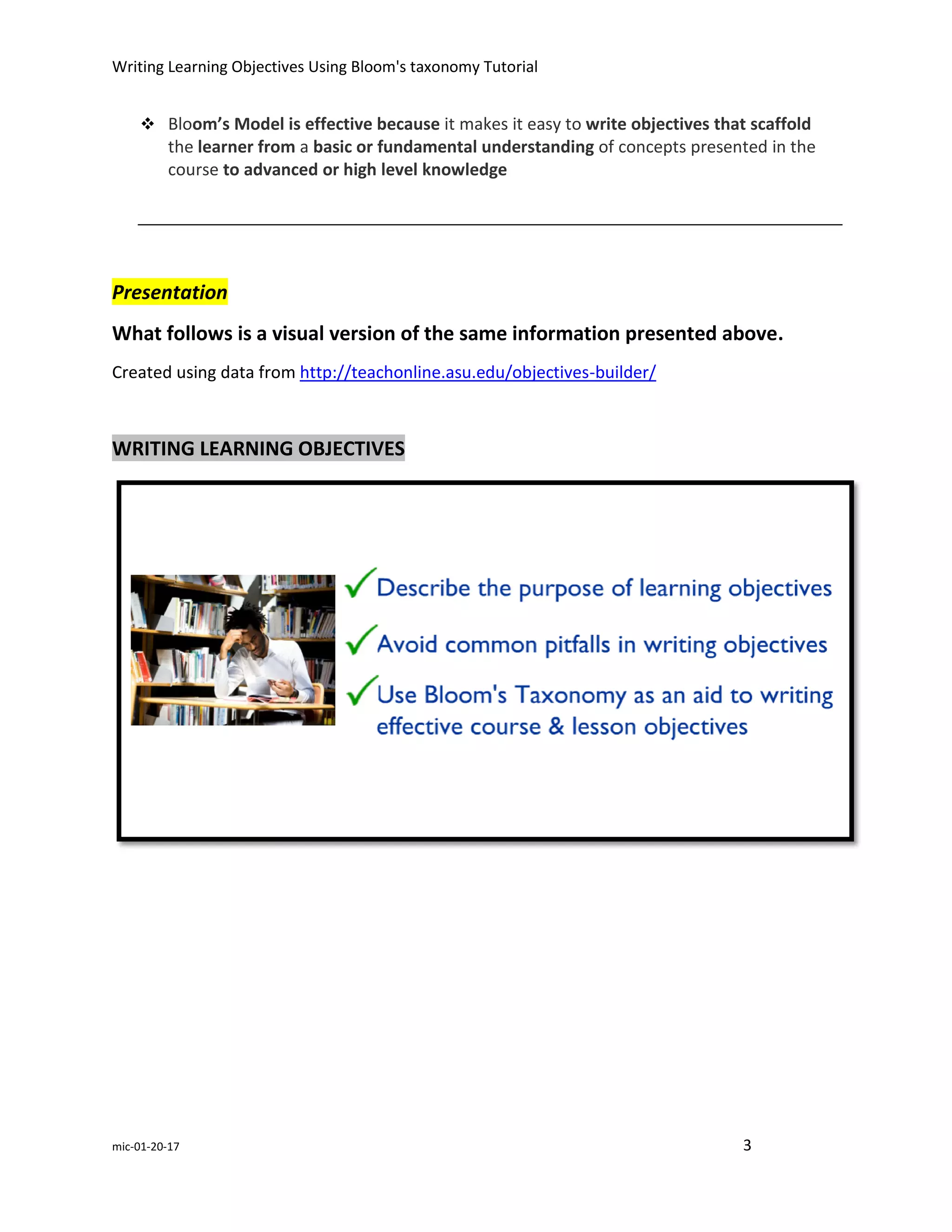 Writing Effective Learning Objectives Using Bloom's Taxonomy_Notes ...