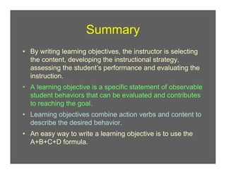 HOW TO WRITE LEARNING OBJECTIVES WHEN PLANNING A LESSON | PDF