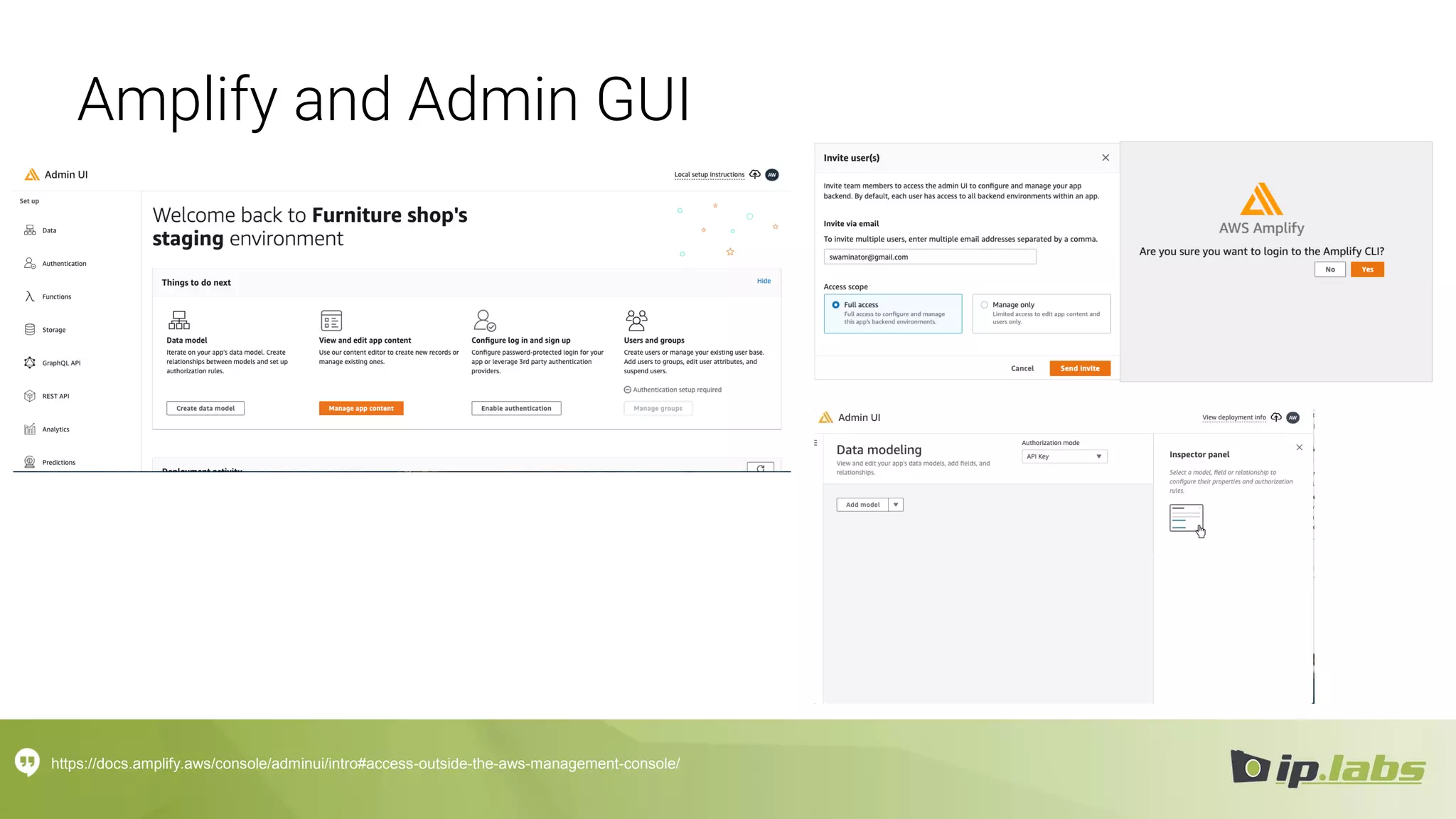 Amplify and Admin GUI
https://docs.amplify.aws/console/adminui/intro#access-outside-the-aws-management-console/
 