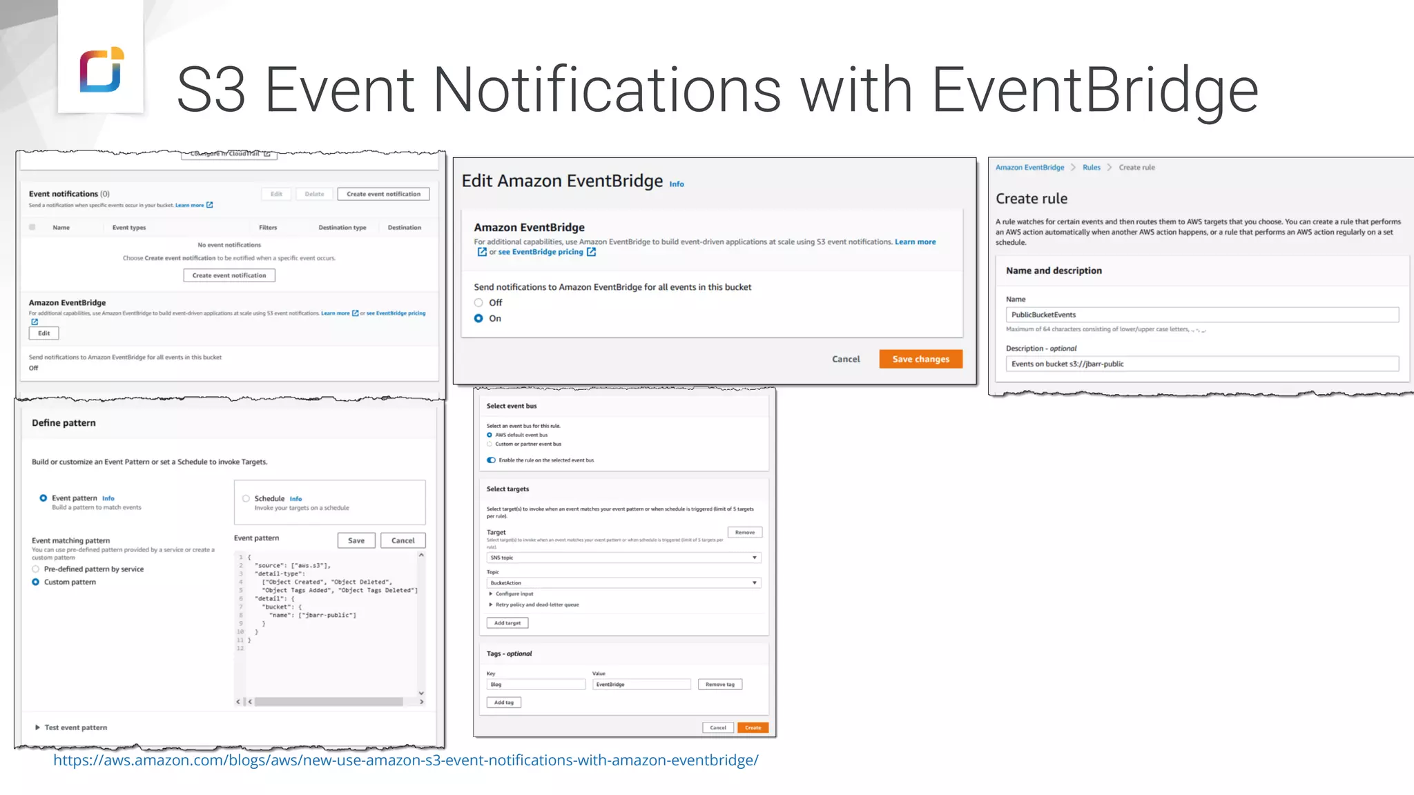 S3 Event Notifications with EventBridge https://aws.amazon.com/blogs/aws/new-use-amazon-s3-event-notifications-with-amazon-eventbridge/ 