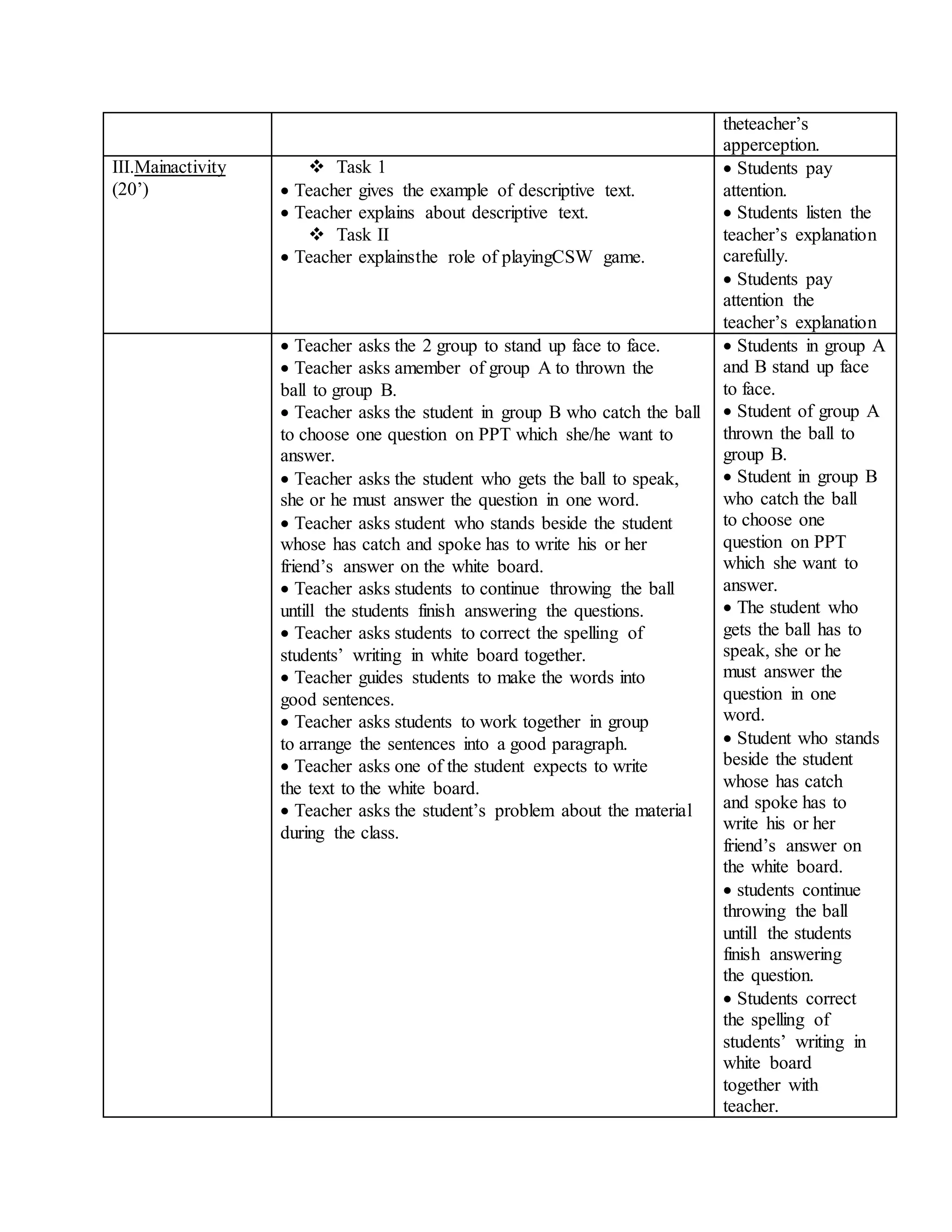 Lesson Plan ( Writing ) | DOCX