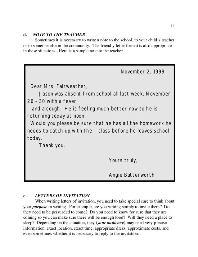 how to write absent letter to teacher