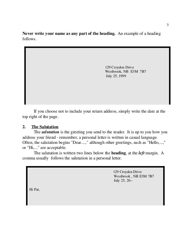 personal letter heading