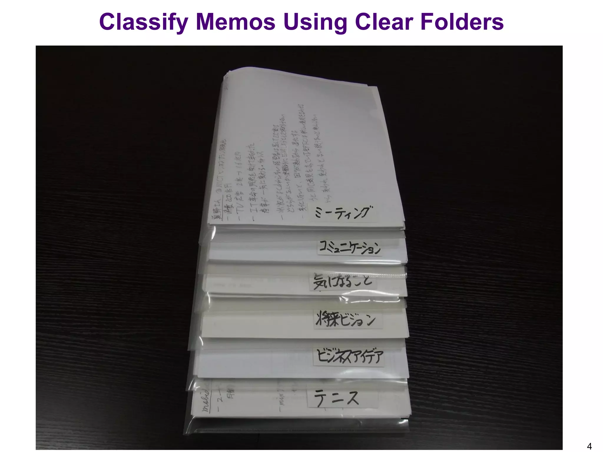 Classify Memos Using Clear Folders
4
