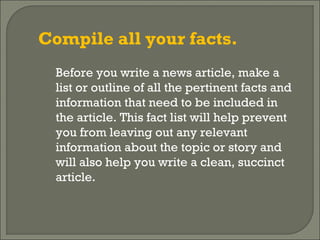 ENGLISH JOURNALISM - MATERI : Writing News Articles | PPT
