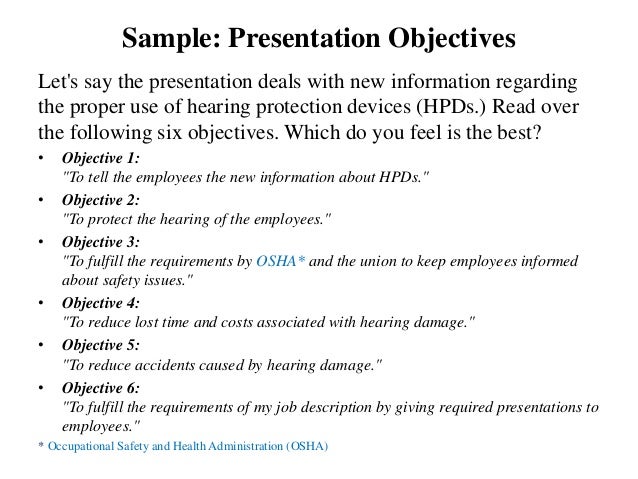 writing presentation objectives