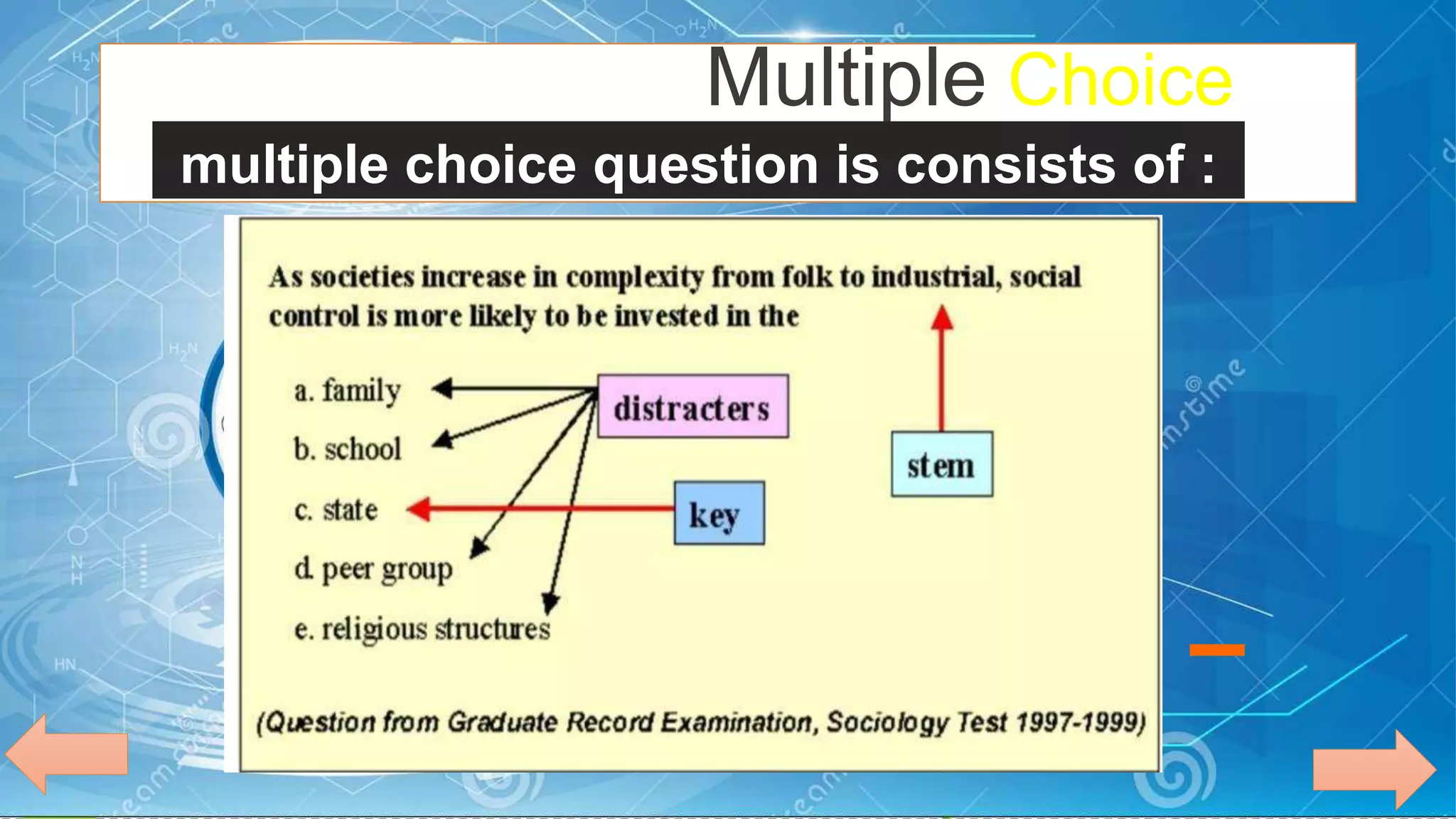 Multiple Choice
multiple choice question is consists of :
 