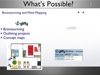 What’s Possible? Brainstorming and Mind Mapping Brainstorming Outlining projects Concept maps 