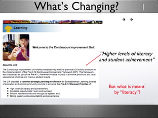 “ Higher levels of literacy  and student achievement” What’s Changing? But what is meant  by “literacy”? 