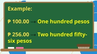 Philippine Money Lettering Example WRITING PHILIPPINE PESO IN WORDS AND IN SYMBOLS | PPTX