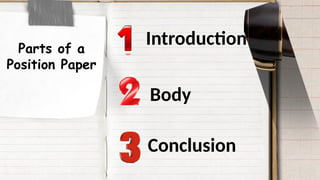 Introduction In Position Paper WRITING POSITION PAPER.pptx for grade 11 | PPTX