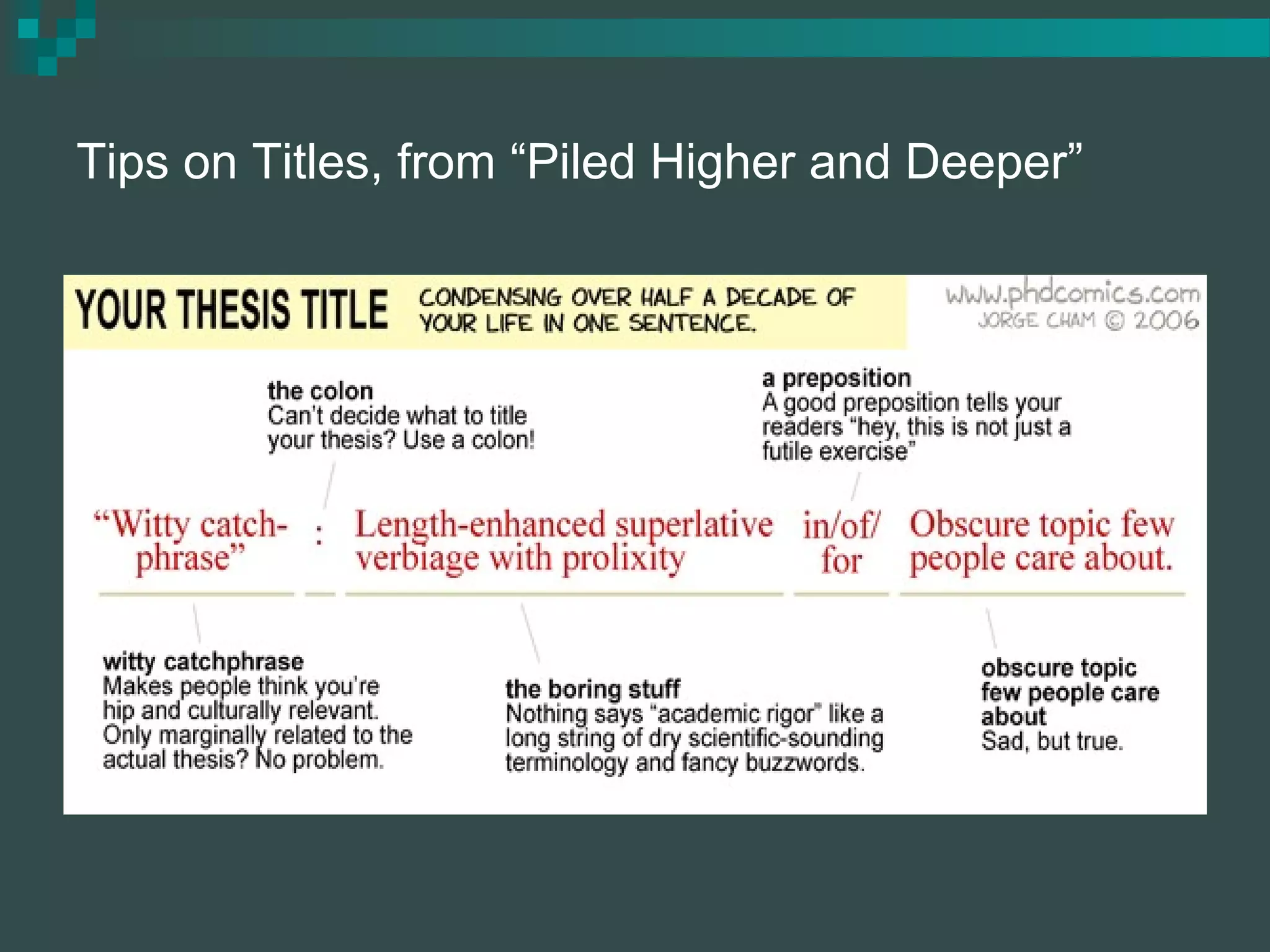 Tips on Titles, from “Piled Higher and Deeper”
 
