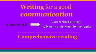 Writing for a good 
communication 
productive skill 
Comprehensive reading 
 