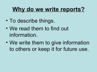 Writing reports presentation | PPT