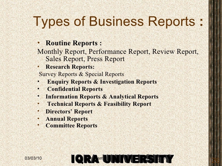 Different kinds of report writing