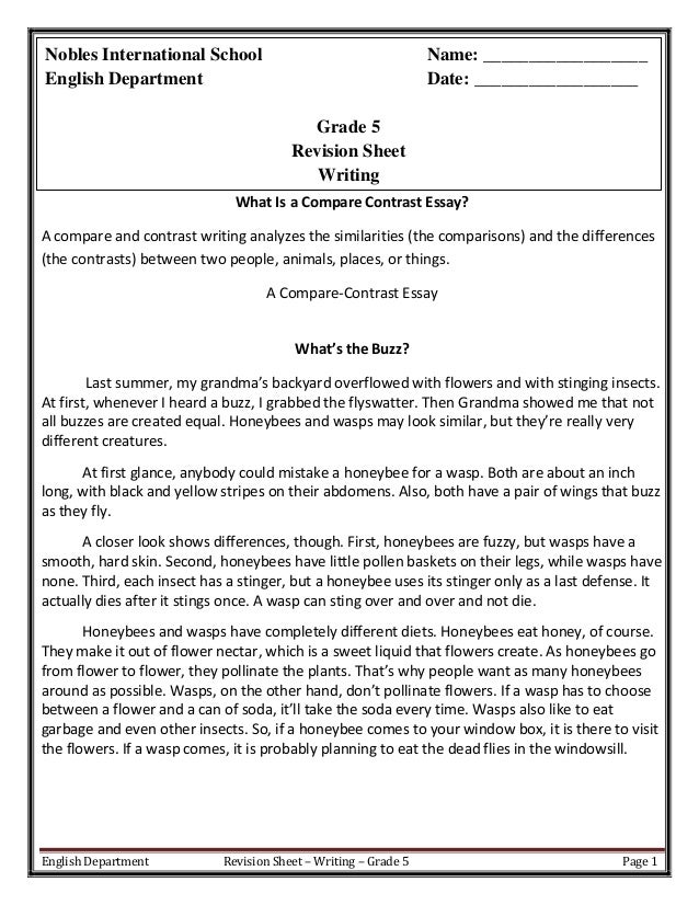 writing revision compare and contrast essay about two people