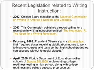 To suggest new instructional goals proven to increase learning proficiency in writing skills.