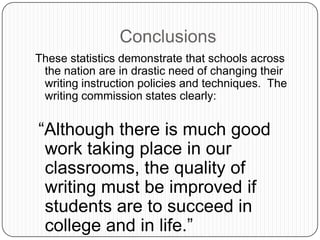 Secondary schools found to neglect significant writing instruction.
