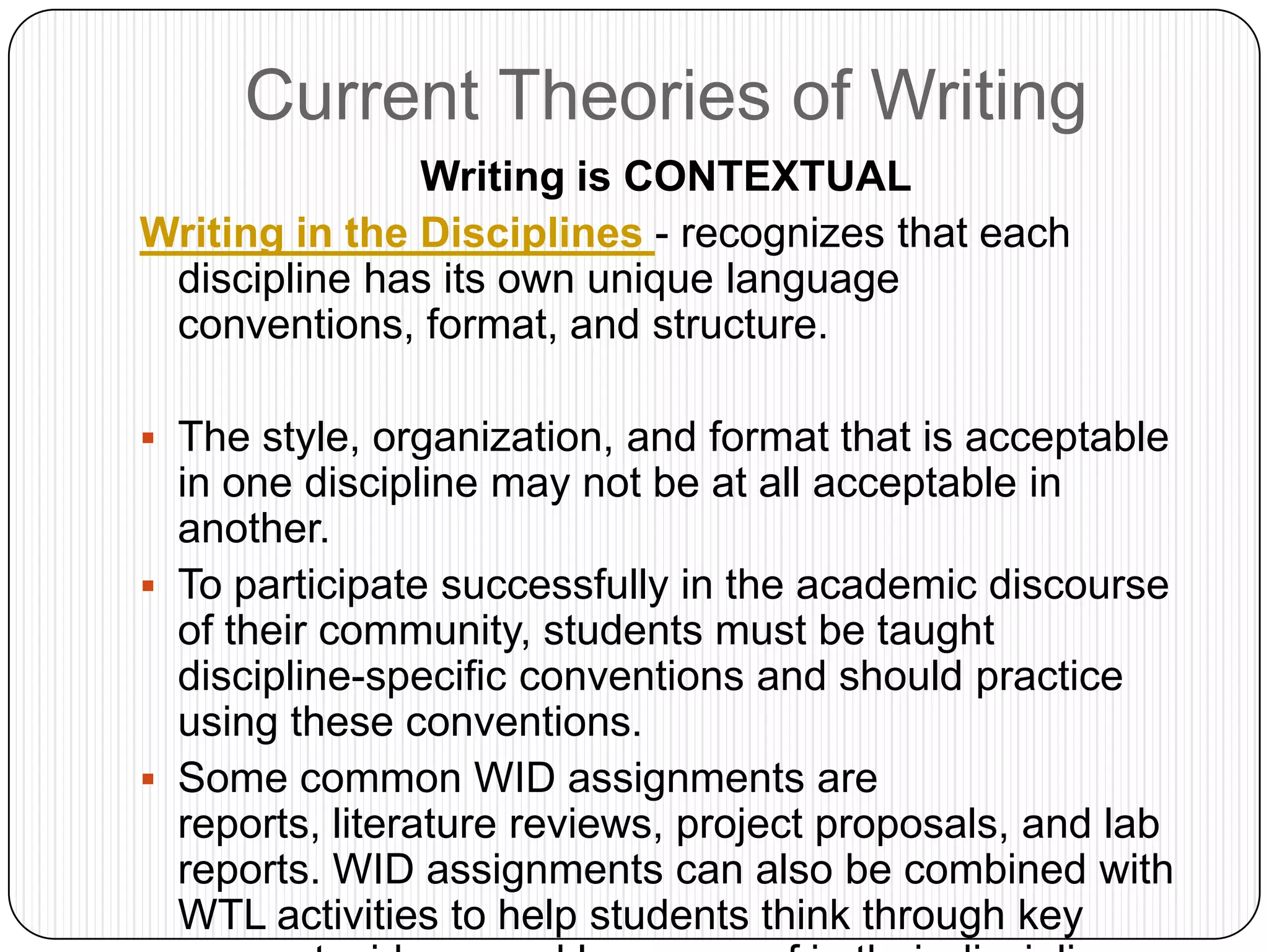 The Strategy of the Revolution--According to the National Commission on Writing1. A Writing Agenda for the NationAll states’ standards ought to include a comprehensive national writing policy, which would require schools to double the current amount of time spent writing in all of the students’ subject areas. 