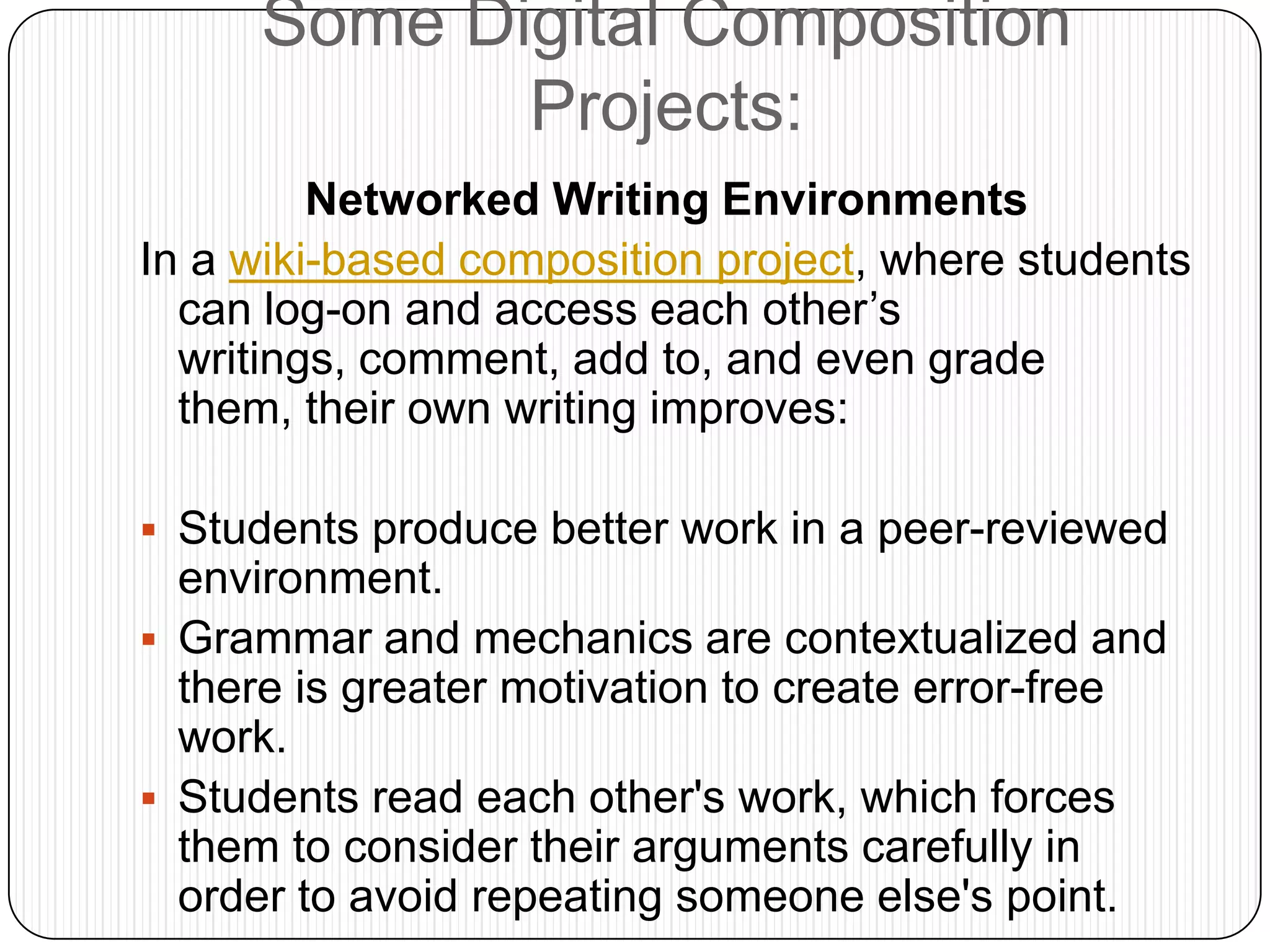   Assessments should provide students with adequate time to write and should require students to actually create a piece of prose.  