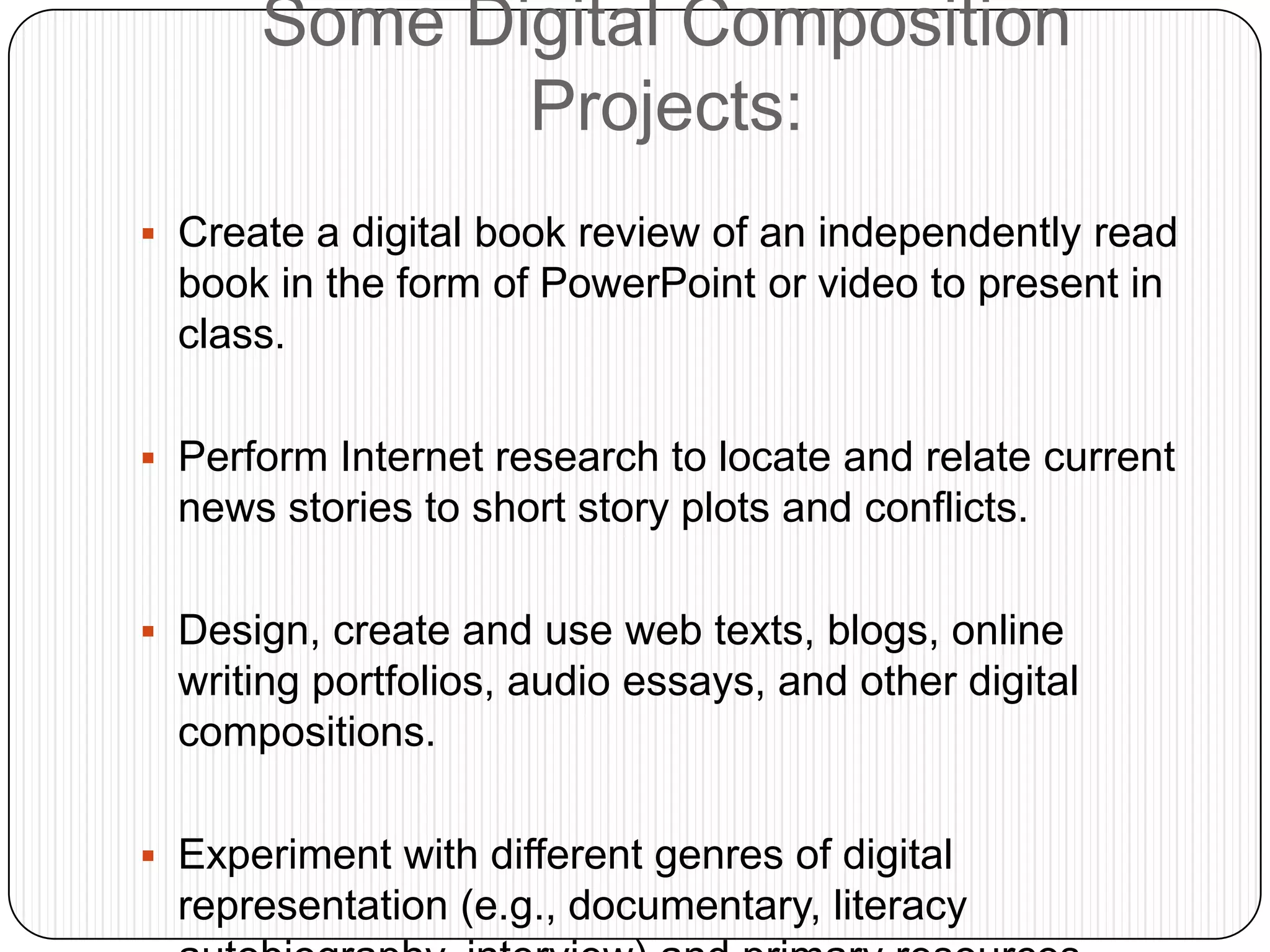 Best PracticesWriting assessment should be based on continuous conversations with as many stakeholders as possible.Talk to your students about their assessment results, talk to their parents, talk to their other teachers.Writing assessment should include appropriate input from and information and feedback for students.Discuss assessment prompts and criteria THOROUGHLY with students; allow them to ask questions and share ideas, provide suggestions and model texts.  Discuss their work with them afterwards. 