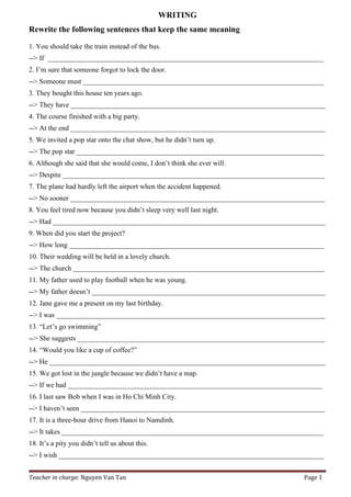 Writing rewrite the_following_sentences | PDF