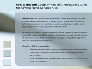 Api Rpg Writing RPG Applications Using Cryptographic Services APIs | PPT