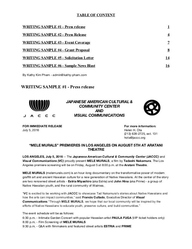 sample press release for events