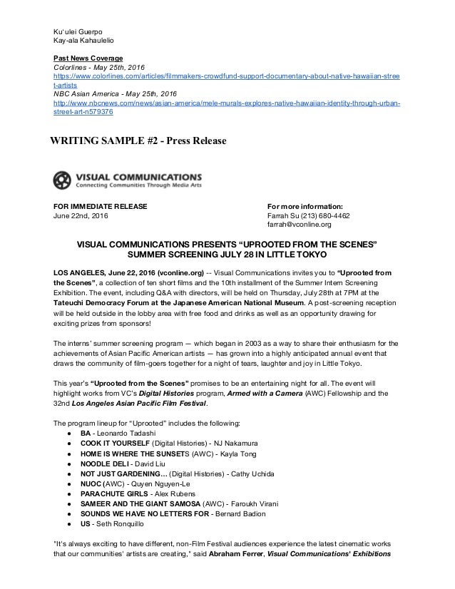 writing sample press releases and donations
