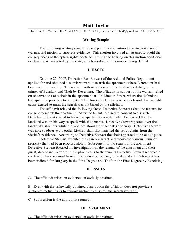 writing sample mts motion to suppress evidence form