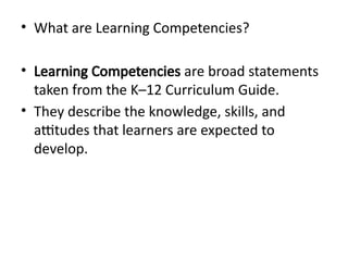 Writing Effective Science Learning Competencies and Lesson Objectives ...