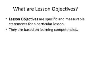 Science Lesson Learning Objectives Example Writing Effective Science Learning Competencies and Lesson Objectives ...