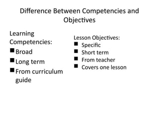 Writing Effective Science Learning Competencies and Lesson Objectives ...