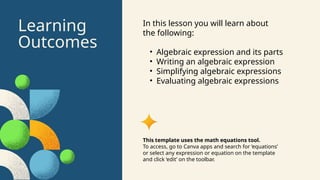 Writing, Simplifying and Evaluating Algebraic Expressions Education ...