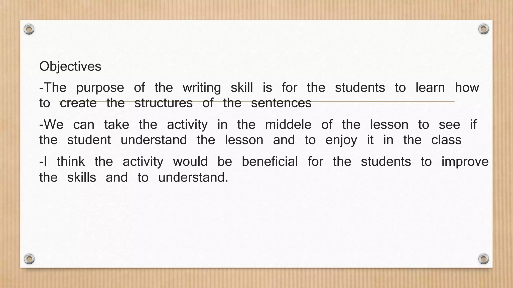 Writing skill | PPTX | Education