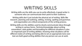 WRITING SKILLS for english. English notes | PPTX