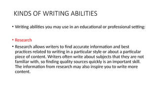 WRITING SKILLS for english. English notes | PPTX