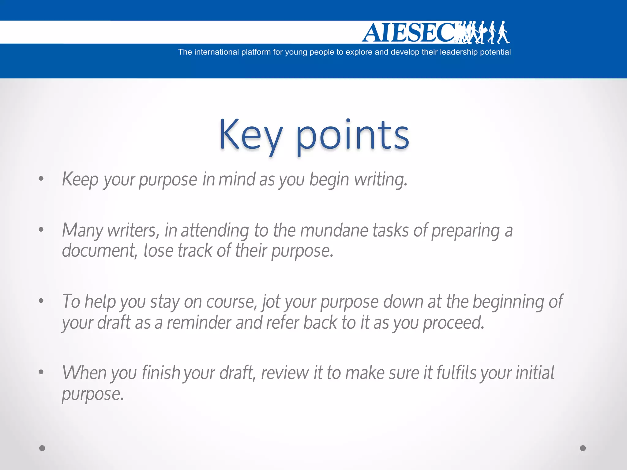 Key points
•
•

•

•

 