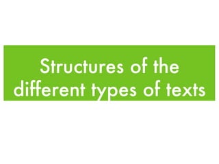 Structures of the different types of texts 