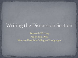 Research Writing
Aiden Yeh, PhD
Wenzao Ursuline College of Languages
 