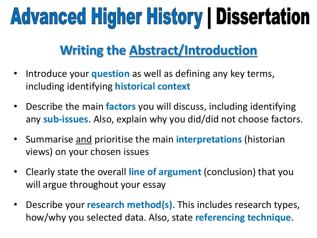 advanced higher history dissertation understanding standards