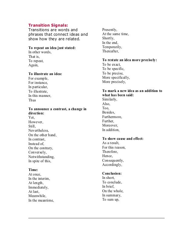 transitions for essay