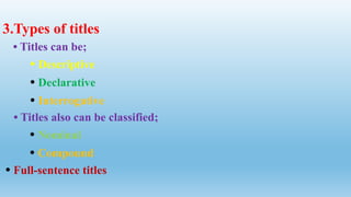 Declarative Title Examples Writing the research protocol part 1-Dr. Yasser Mohammed Hassanain ...