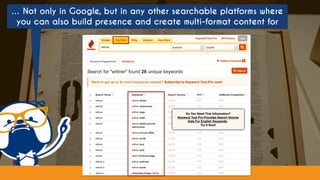 #contentconnect at #SMS2016 by @aleyda from @orainti#contentconnect at #SMS2016 by @aleyda from @orainti
… Not only in Google, but in any other searchable platforms where
you can also build presence and create multi-format content for
 