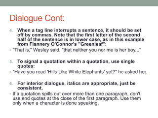 Taglines Dialogue Examples Writing the short story | PPTX