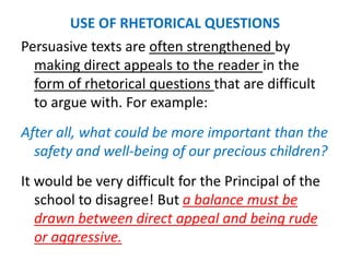 Essay Rhetorical Question Examples Writing to persuade | PPTX