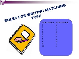 COLUMN A
1
2.
3.
4.
5.
6.
7.
8.
9.
10.
COLUMN B
a.
b.
c.
d.
e.
f.
g.
h.
i.
j.
 