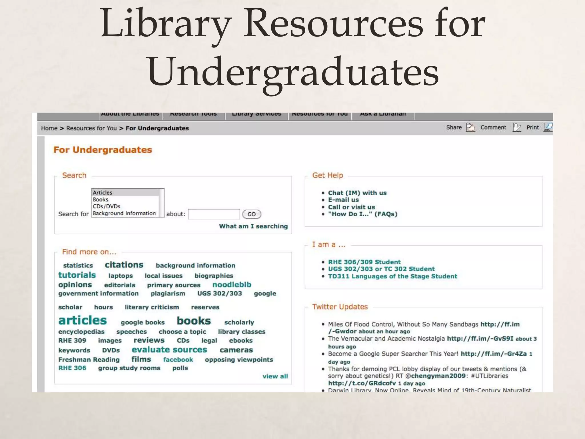 Library Resources for
Undergraduates
 